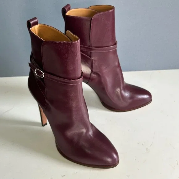 Ralph Lauren Collection Ankle Boots size 40 / 10 Burgundy‎ Heel Buckle Italy - Picture 6 of 12